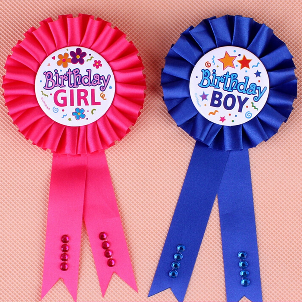 1 Pc Kind Roze Blauw Jongen Meisjes Verjaardag Badge Baby Shower Gunst Pin Op Lint Badge Kids Verjaardagsfeestje 'S decoraties