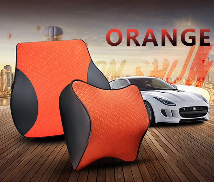 Auto Kissen Kopf Hals Rest Massage Auto Kissen Raum Speicher Hals Kopfstütze Auto Abdeckung Nacken Kissen Sitz Kopfstütze Zubehör 002: 1 einstellen Orange