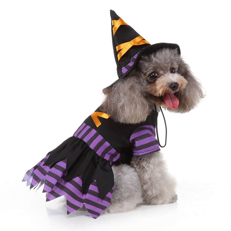 Grappige Hond Kleding Halloween Kostuum Puppy Jas En Hoed Gestreepte Wizard Outfits Set Voor Kleine Middelgrote Honden Huisdieren Kleding Hond sets