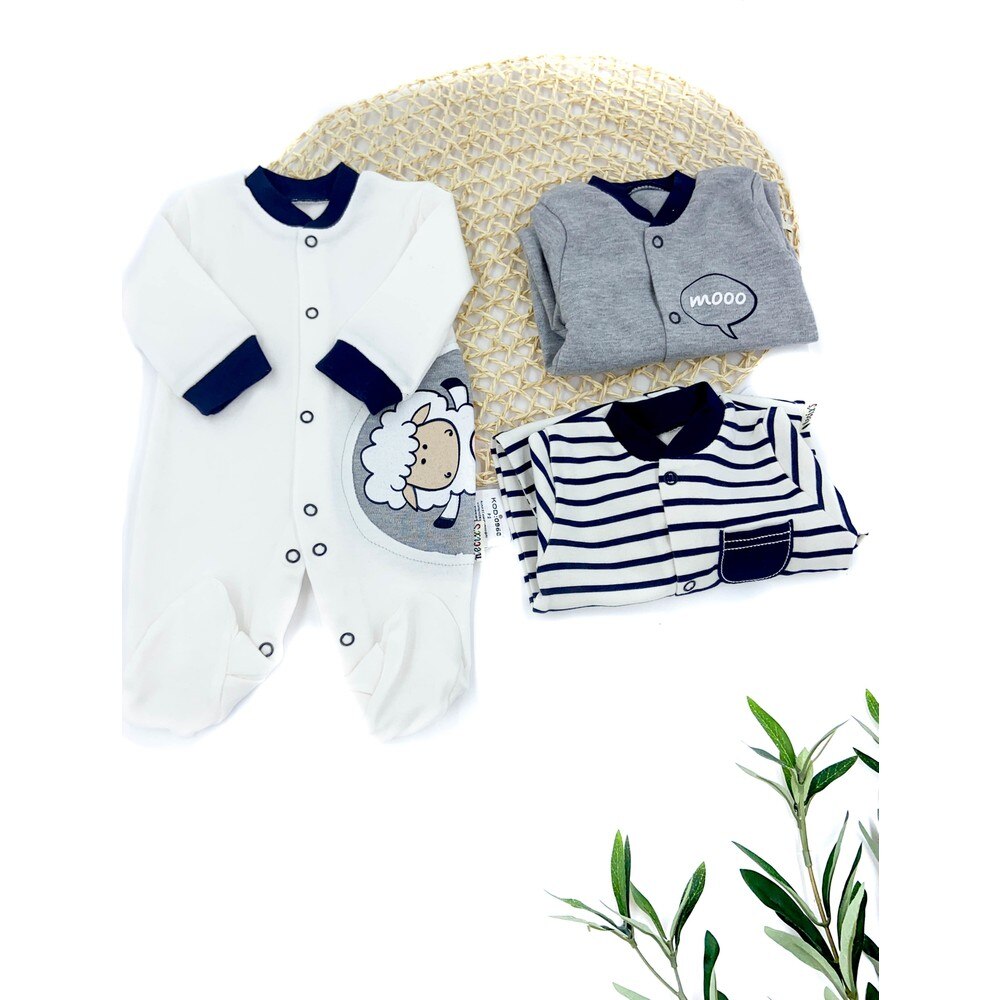 Necix del Neonato Tute E Salopette Vestito 3'lü 100 Cotone Nero Bianco di Agnello Della Mucca 0-3 Mensile