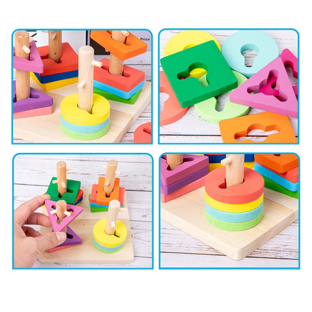 1 set houten schattige kleurrijke educatieve speelgoed kinderspelletjes geometrisch speelgoed voor kinderen