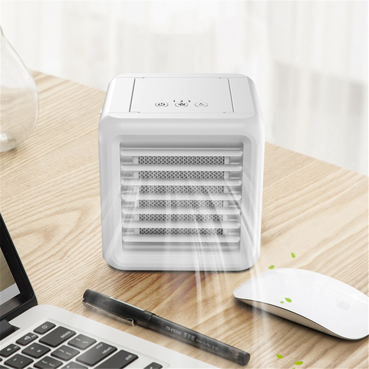 Mini Draagbare Airconditioner 7 Kleuren Licht Airconditioning Luchtbevochtiger Luchtreiniger Usb Luchtkoeler Ventilator Met 2 Water Tanks Voor thuis