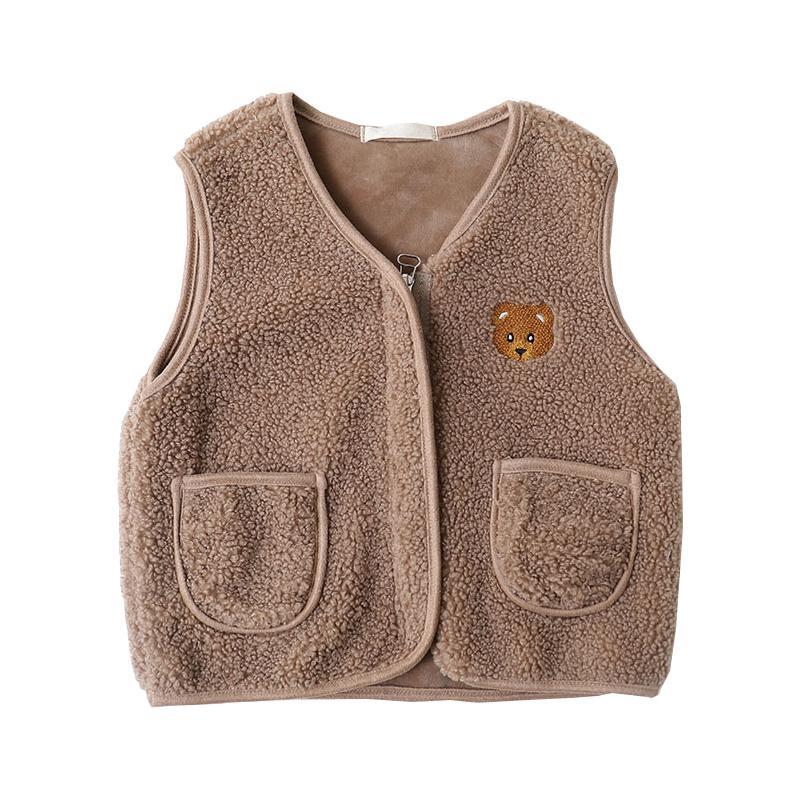 Gilet in pile Teddy per ragazzi e ragazze 2020 giacca moda senza maniche calda autunno e inverno all-match: Brown / 6T