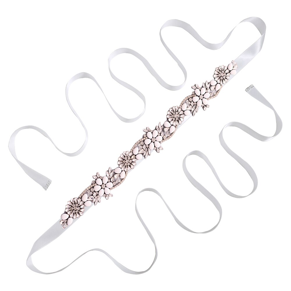 TRiXY S431 Elegante Silber Strass Gürtel Hochzeit Gürtel Schärpe Braut Gürtel für Frauen Brautjungfer Gürtel Juwel Gürtel für Braut Bund: Weiß