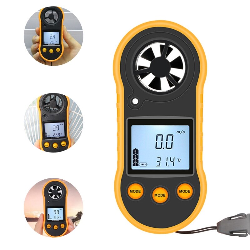 RZ818 Portable Digital Anemometer Wind Speed Meter with Thermometer LCD Backligh