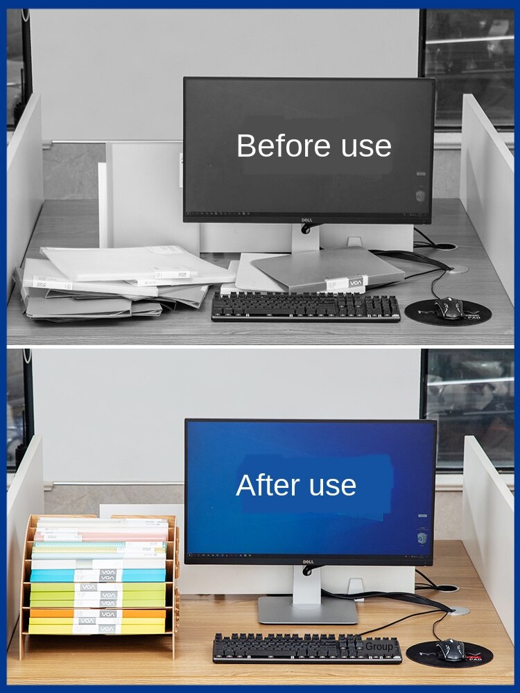 Fan shaped file data shelf office desktop multi layer storage rack Eco-friendly wood home living room organizer