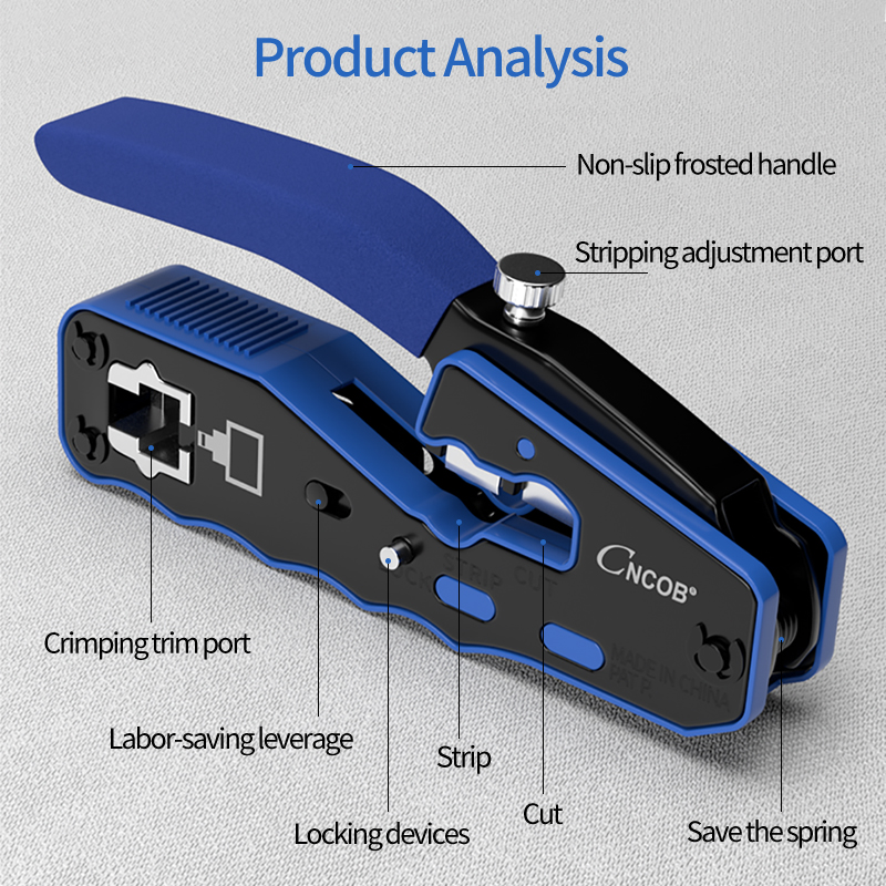 CNCOB RJ45 Network Crimping Tool Cat6 Cat5 Ethernet Cable Pass Through Crystal Head Stripping Pliers Crimper Set