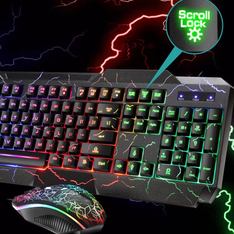 Wired Gaming Keyboard Mouse Combo Set Colorful LED Backlit Crack Appearance Computer Laptop Luminous Keyboad Mouse