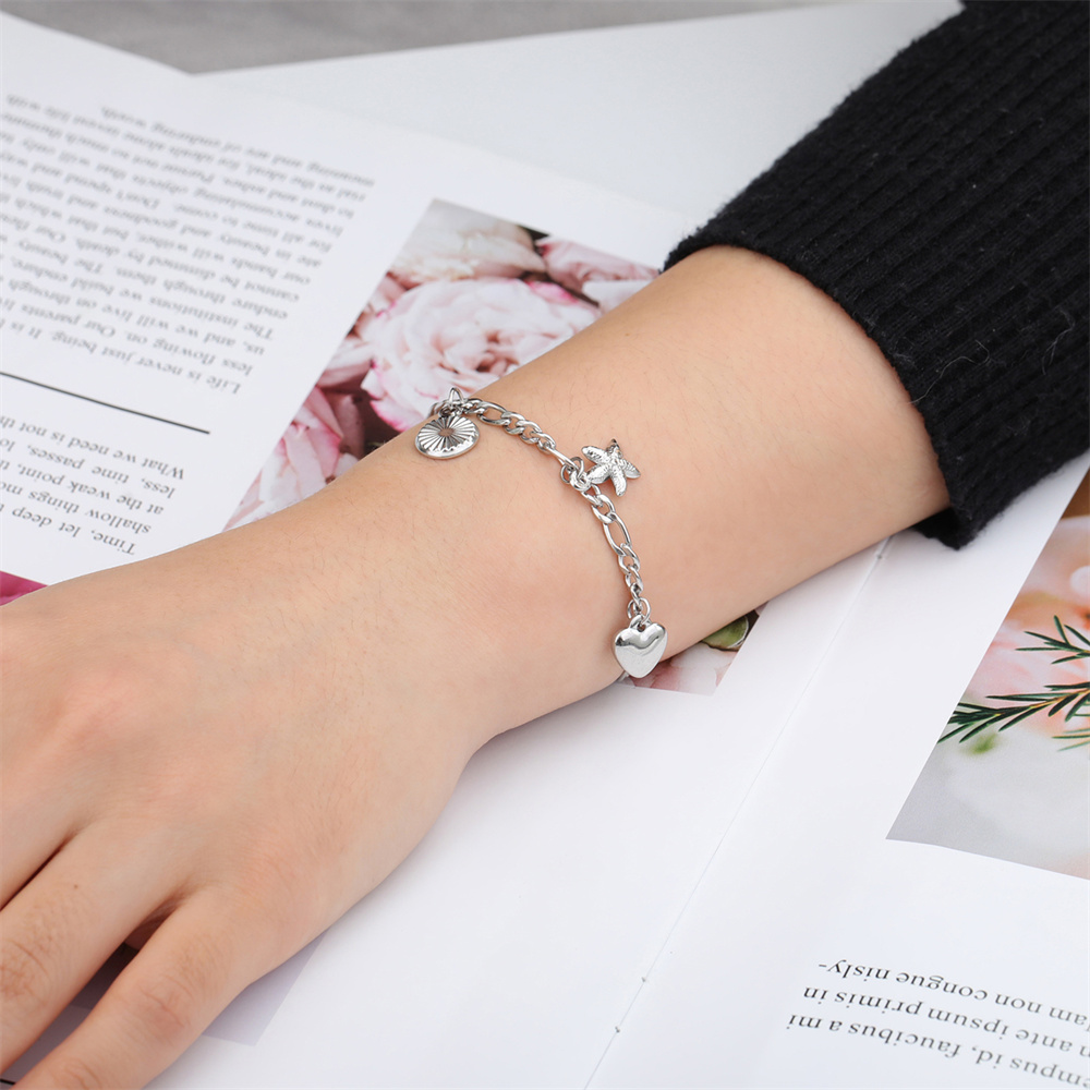 My shape trendy armbånd med muslingeskal og søstjerner til kvinder i rustfrit stål med dobbelt lag vedhæng, håndkæde, valentinsdagssmykker
