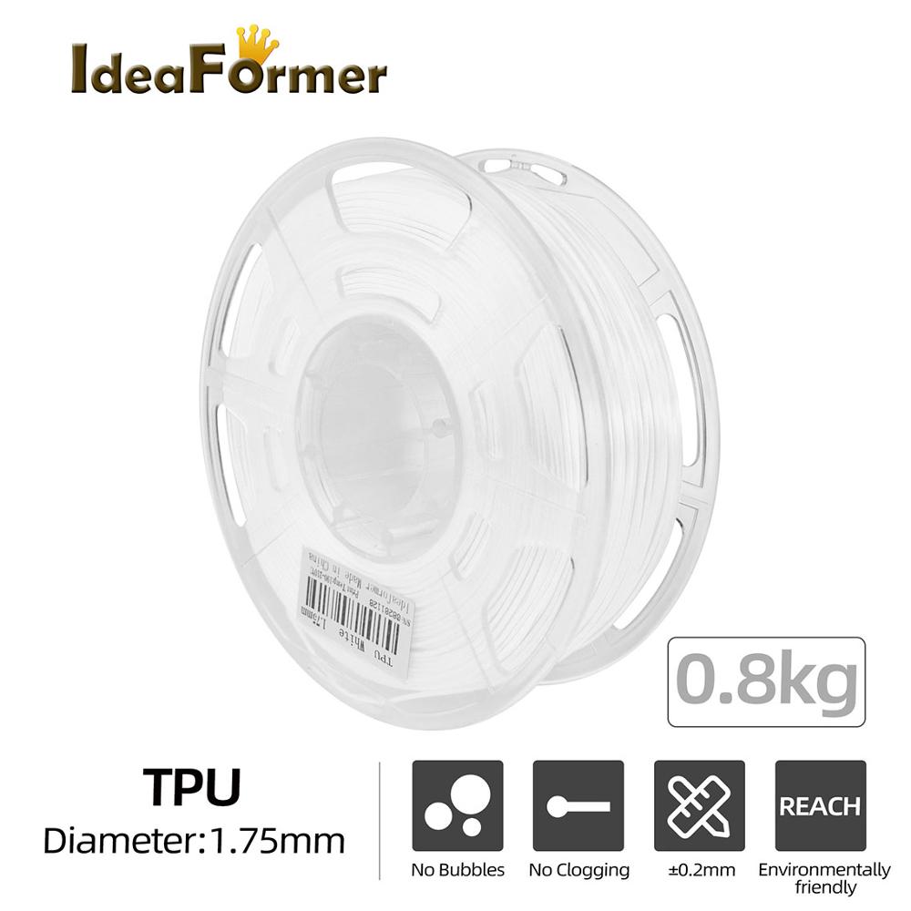 Idéformer tpu 0.8kg fleksibel 1.75mm filament printer glødetråd dimensionel nøjagtighed  +/-0.02mm til 3d trykmateriale plast: Hvid