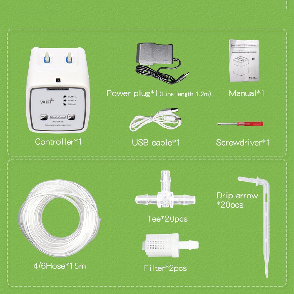 Garden Remote Control Intelligent Watering Devices Automatic Water Drip Irrigation System WIFI Connection Mobile APP Control: 20 Pots EU Plug
