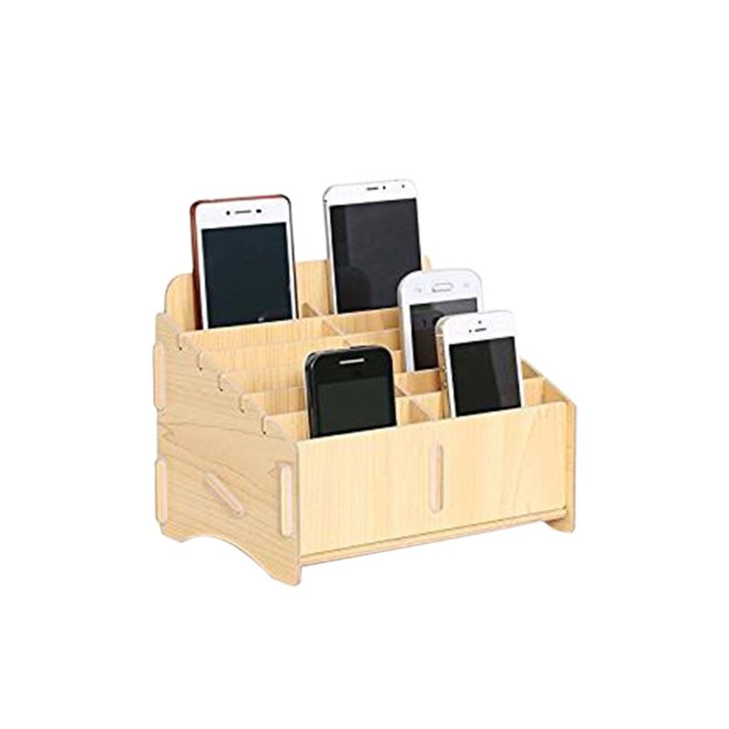 12 Compartments Wooden Mobile Phone Storage Management Box Desk Supplies Organizer Classroom Office Meeting Home