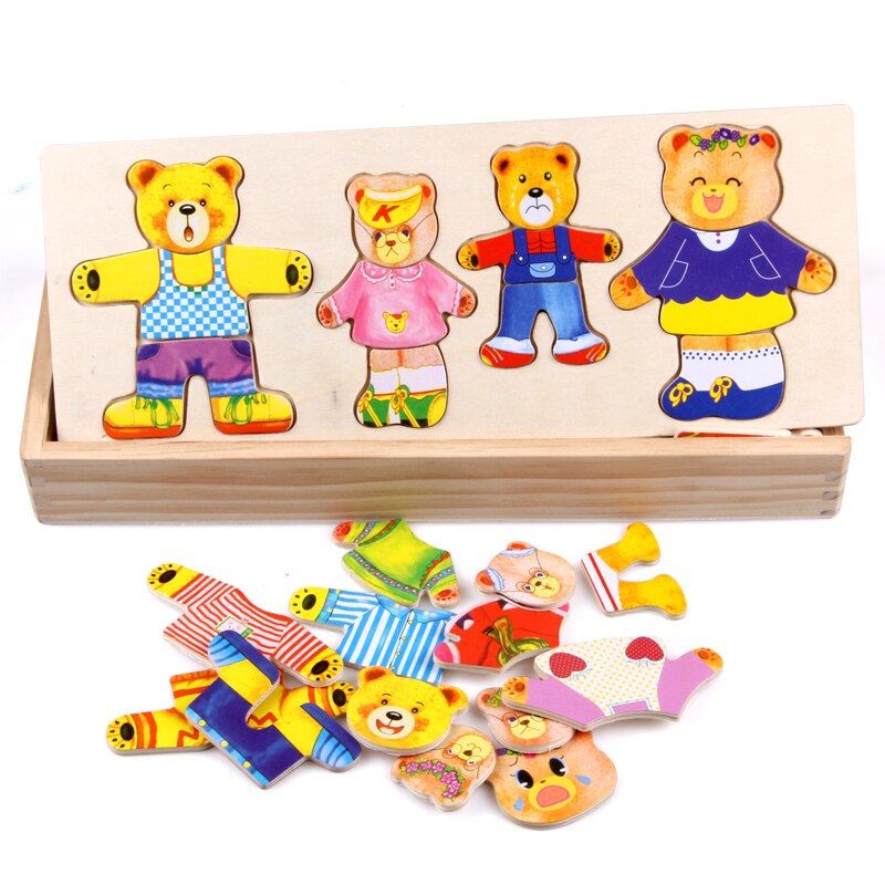 Wooden Toy Puzzle - Dress Changing Jigsaw - Early Education Toddler Game - Logwood
