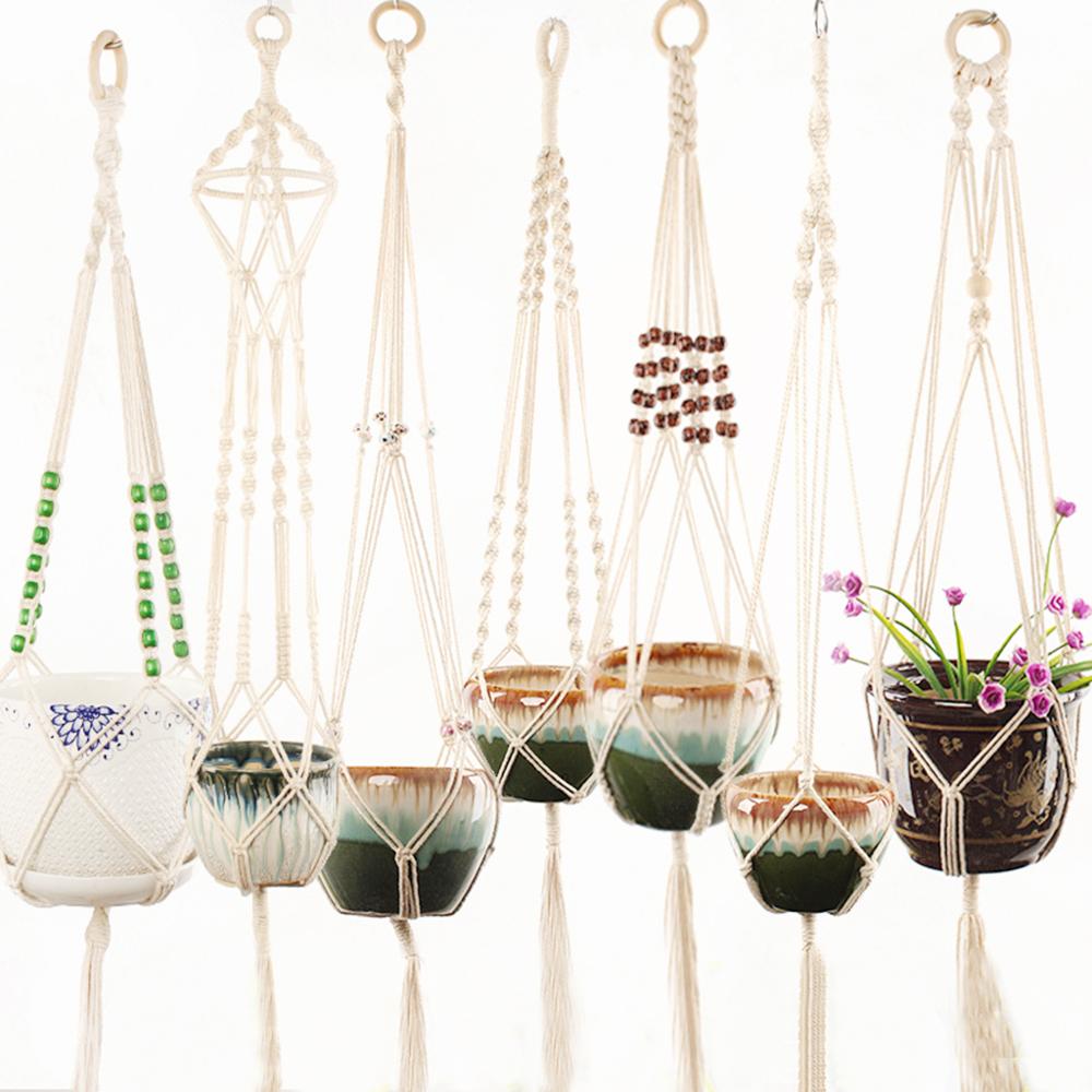 Macrame Plant Hanger Opknoping Bloempot Hanger Plant Houders Gevlochten Touw Opknoping Planter Mand Voor Thuis Indoor Outdoor Decor