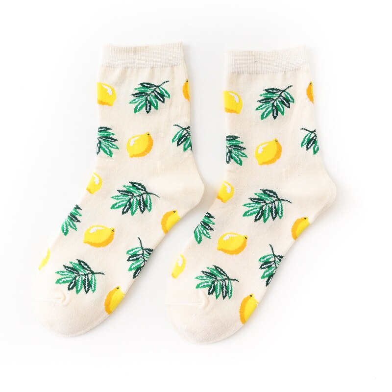 Avocado Pineapple Blueberry Banana Lemon Cartoon Socks Funny Women Casual Short Personality Socks Happy Cotton Fruit Socks: lemon