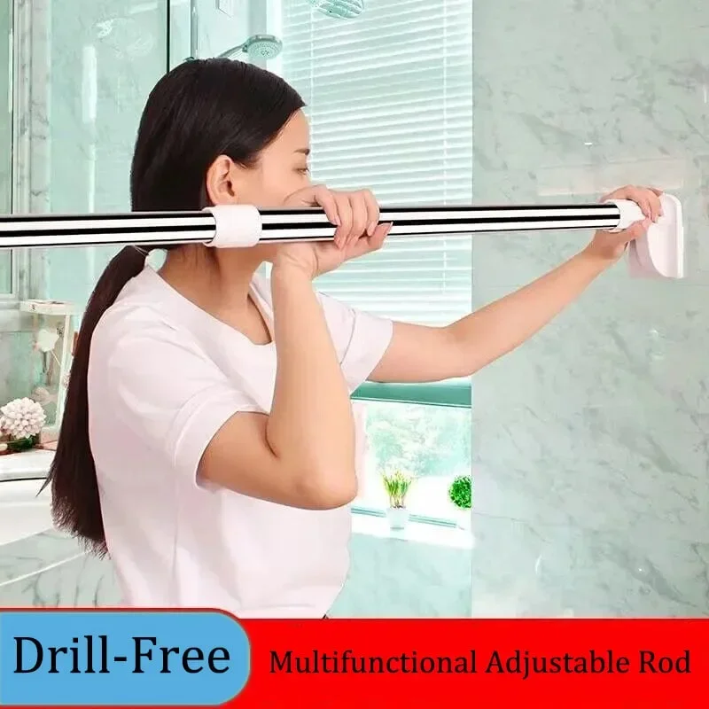 【Adjustable 】The inner rod has a spiral . The length of the white shower curtain rod is controlled by the knob and can be