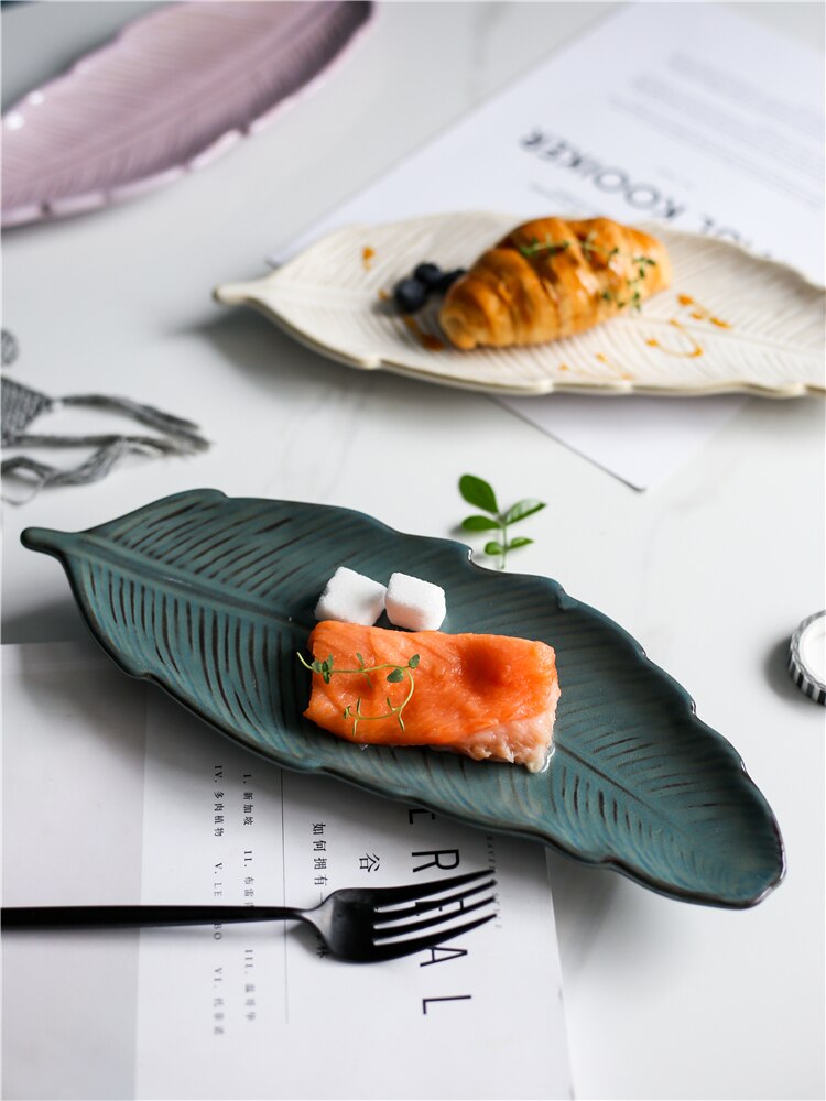 Plato de hoja de Sushi, vajilla de cerámica artística para el hogar, simple, japonés, largo, con personalidad creativa