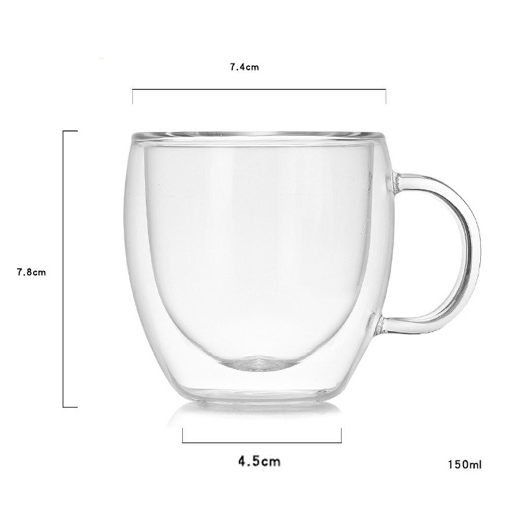 150ml Double Wall Glass Cup With Handle Tea Coffee Beer Milk Mugs Heat Cold Resistant Transparent Drink Mug Drinkware