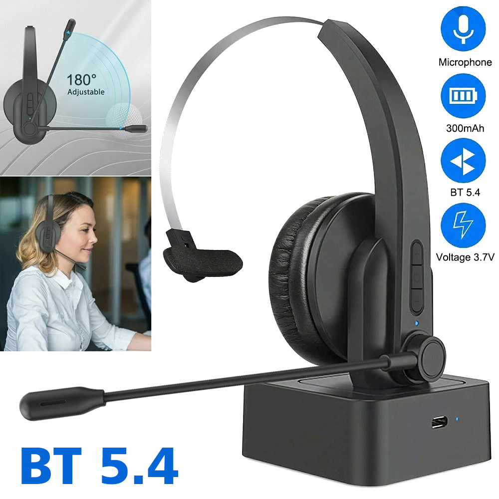 Bluetooth 5.4 Kopfhörer mit Mic Ladebasis Drahtloses Headset für PC Laptop Call Center Büro 12H Sprechzeit