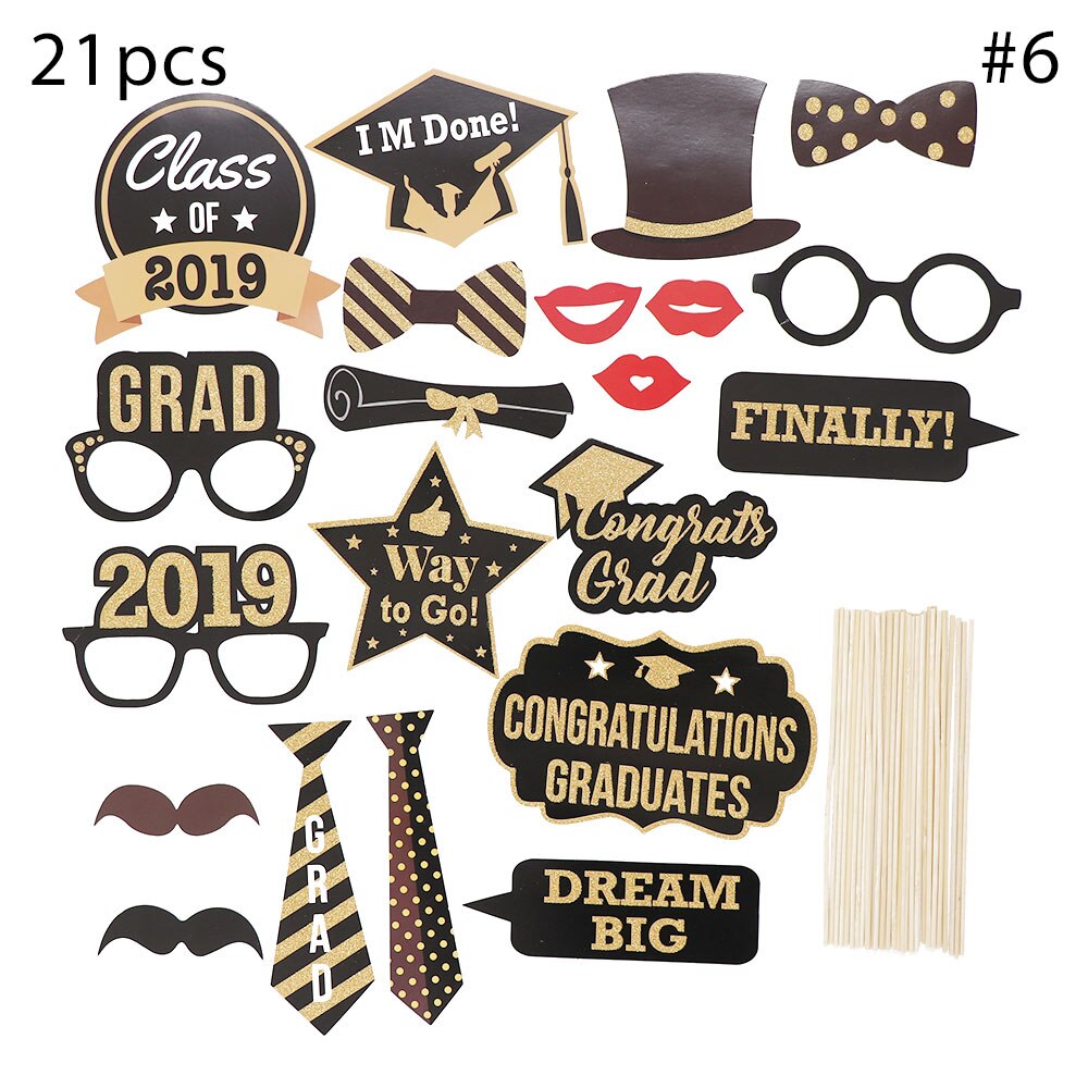 PhotoBooth DIY Crafts Romantic Photo Booth Props Graduation Party Decoration Cap Grad Congrats Graduated Supplies: 21pcs