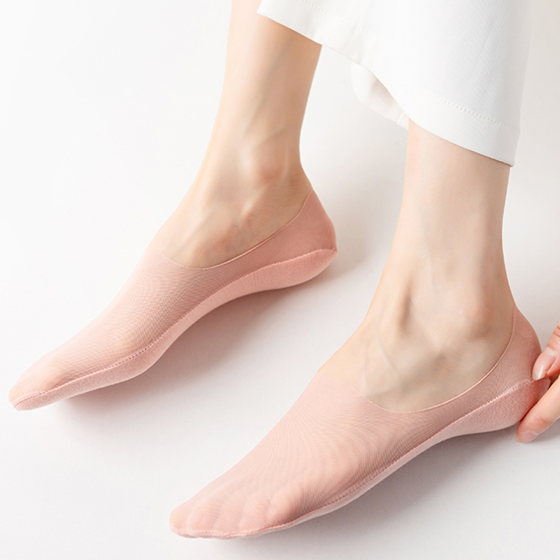 5Pairs Women Invisible Boat Socks Breathable Silicone Non-slip Ultra-thin Sock Slippers Elastic Ice Silk Low Sox