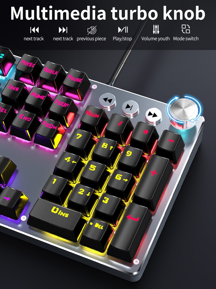 EWEADN Wired Gaming Mechanical Keyboard 104 Keycaps Blue Black Red Switch LED Backlit Multi Function for Computer PC Laptop Mac