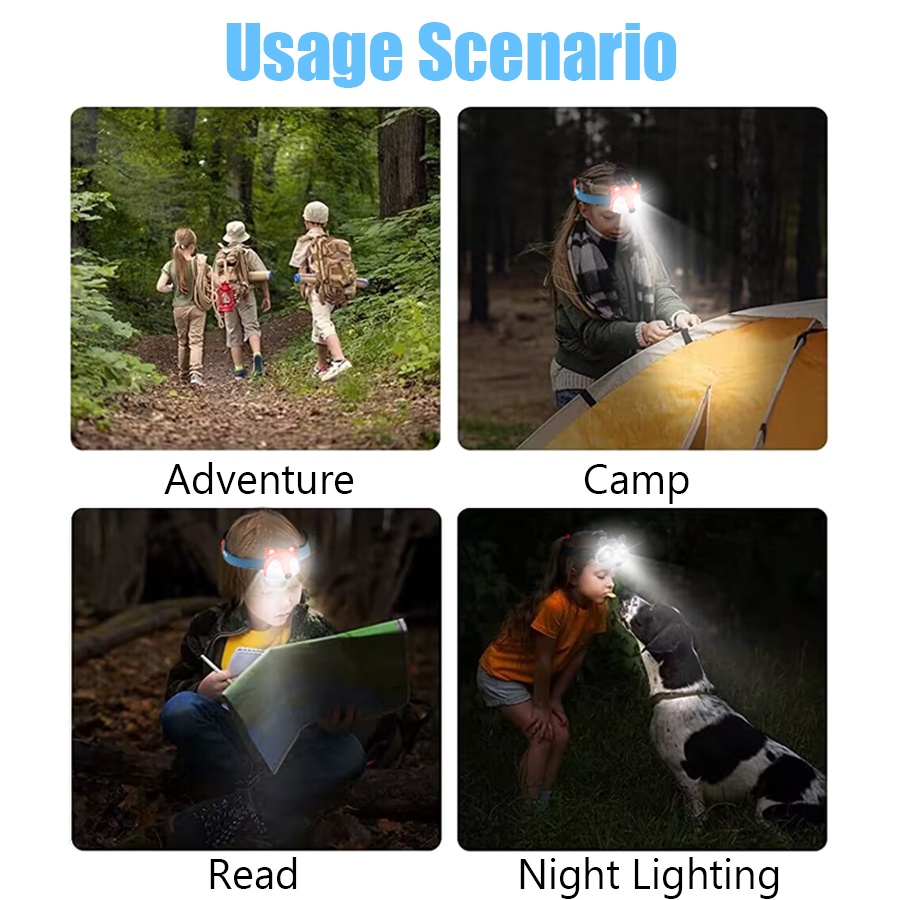 Cute Animal Headlamps Kid Running Riding Light USB Charging with Children Headlight Kids Flashlight Cartoon Animal Lantern