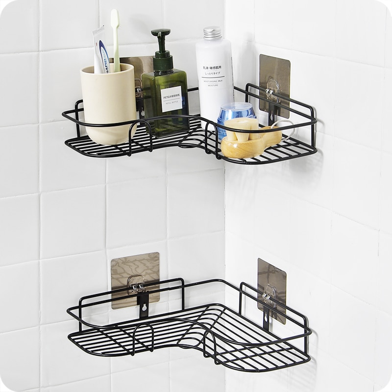 Bathroom Punch-free corner shelf angle frame wrought iron kitchen seasoning wall hanging corner storage rack ZP7191626