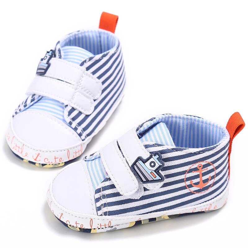 Babyschoenen babyjongens schoenen eerste loopschoenen cartoon gestreept peuter baby's bebé schoenen 11cm 12cm 13cm 0-18 maanden: Blauw / 1