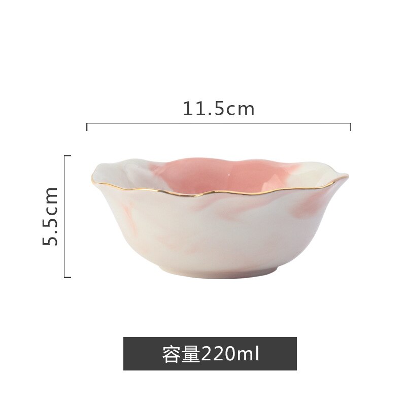 1Pc Glod Marmer Keramische Diner Schotel Plaat Rijst Salade Noedels Soepkom Saus Sushi Vis Plaat Servies Sets Servies: Pink rice bowl