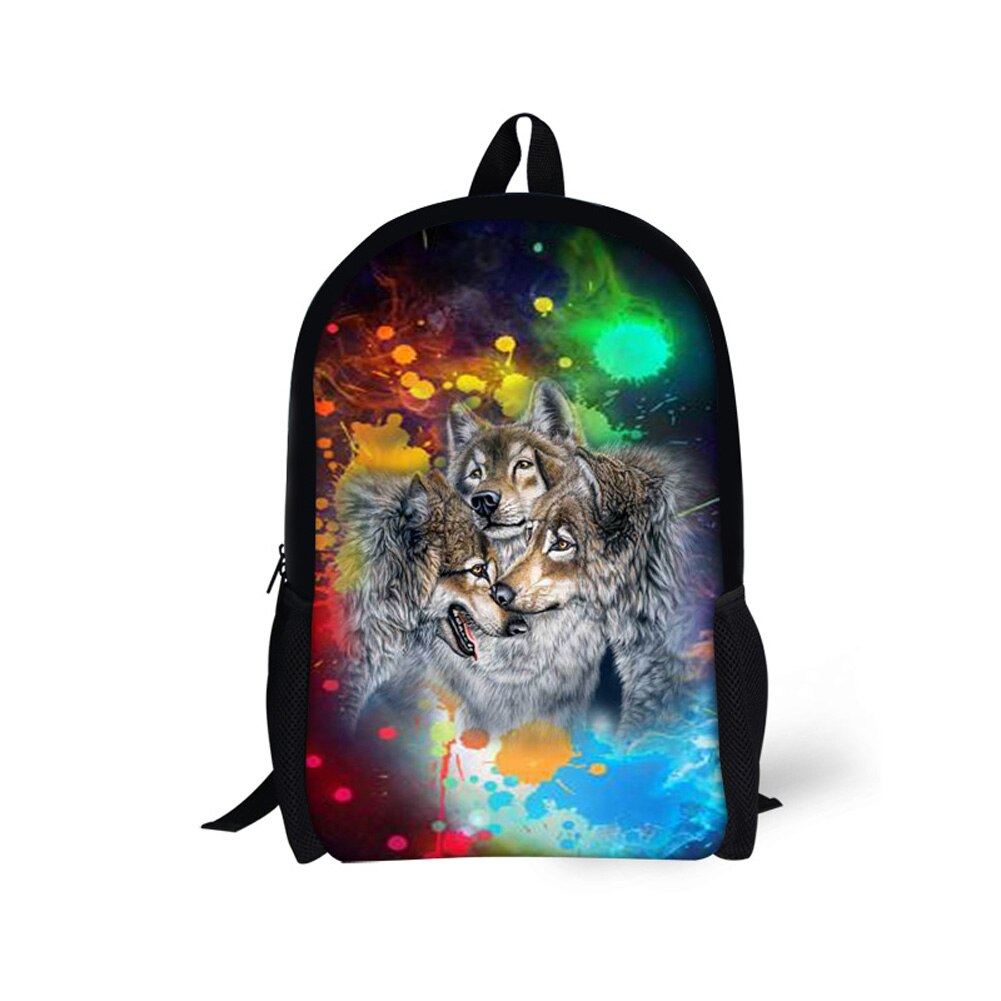 O tema do lobo padrão personalizado das mulheres dos homens mochila esportes lazer mochila feminina estudantes de pouco peso mochila