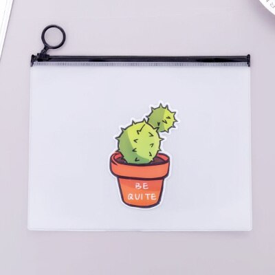 Cactus transparente de PVC de A5 Documento de la carpeta de archivos bolsa de papelería para estudiante niños lápiz caso caja de