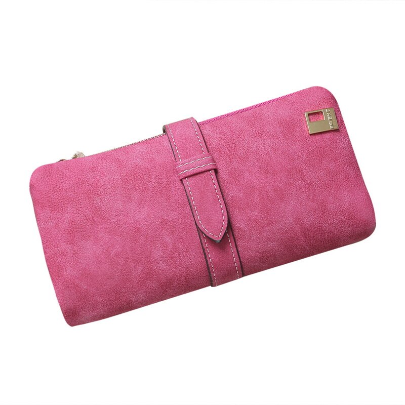 Dames rits multi-kaart positie leren kaart telefoon munt houder organizer lange trekkoord portemonnee matte portemonnees: Rozenrood