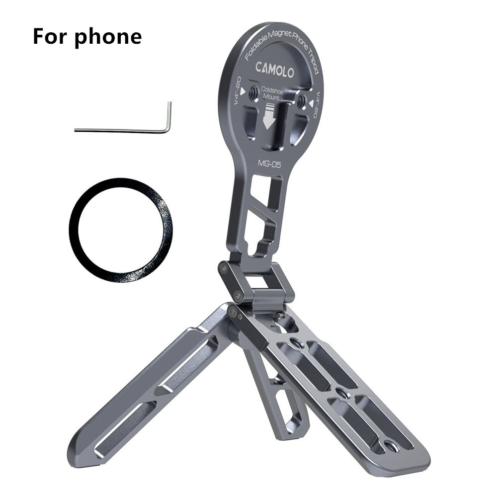 Supporto magnetico pieghevole per telefono tablet Maniglia per telefono Supporto per treppiede con supporto da scrivania Arca ColdShoe per iPhone 16/15/14/13 XIAOMI Magsafe: Argento