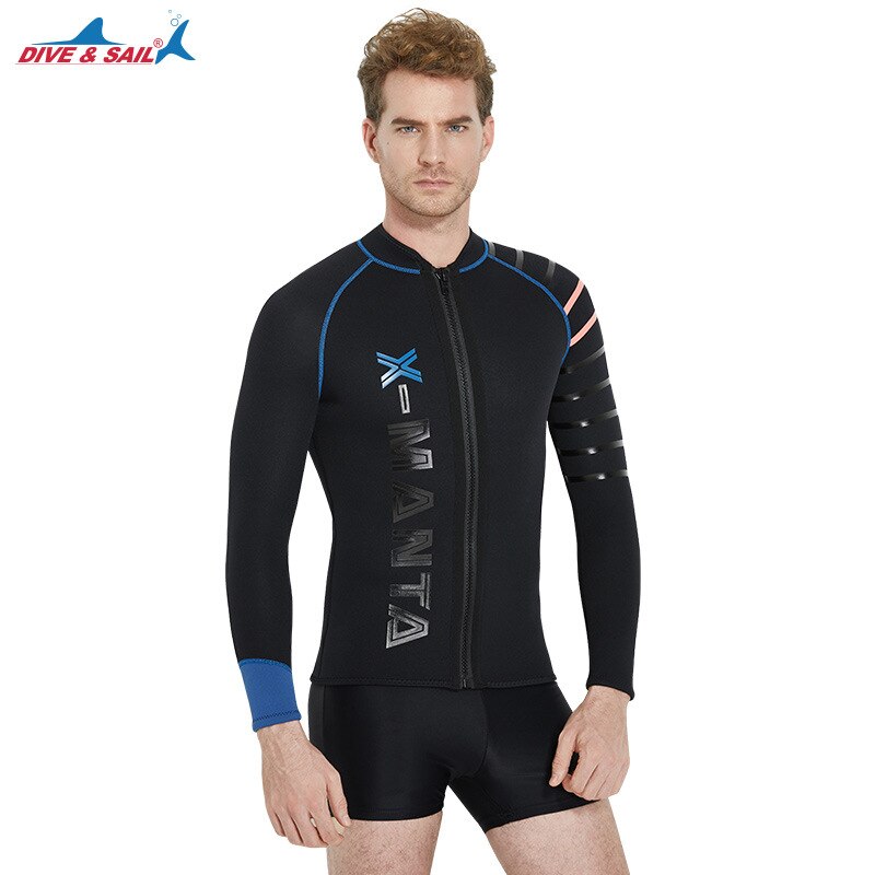 Men's 3MM Neoprene Wetsuit Skins Long Sleeve Jacket with Front Zipper Pants Shorts Rash Guard Spear fishing Diving Suit Wet Suit: jacket / M