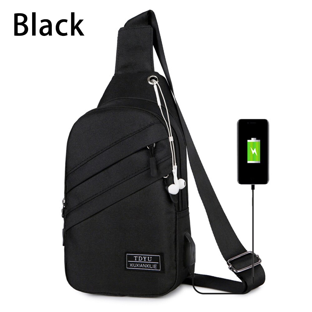 Monerffi Mannen Borst Zak Mannen Lederen Borst Usb Backbag Met Hoofdtelefoon Gat Travel Organizer Mannelijke Tas Bolsa Feminina: black 16x29x7cm