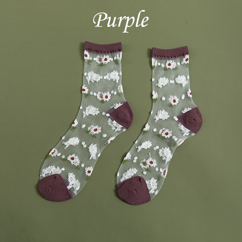 7 Colors Daisy Cartoon Sock Women Summer Sweet Polyester Breathable Cute Cartoon Street Snap Socking One Size: Purple