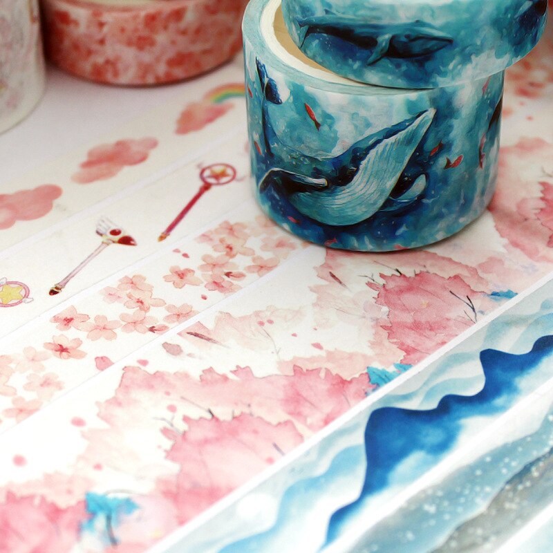Papier décoratif japonais, 3 pièces/pièce, motif Floral fleur de cerisier, masquage, ensemble de bandes Washi, autocollants, artisanat et Scrapbooking