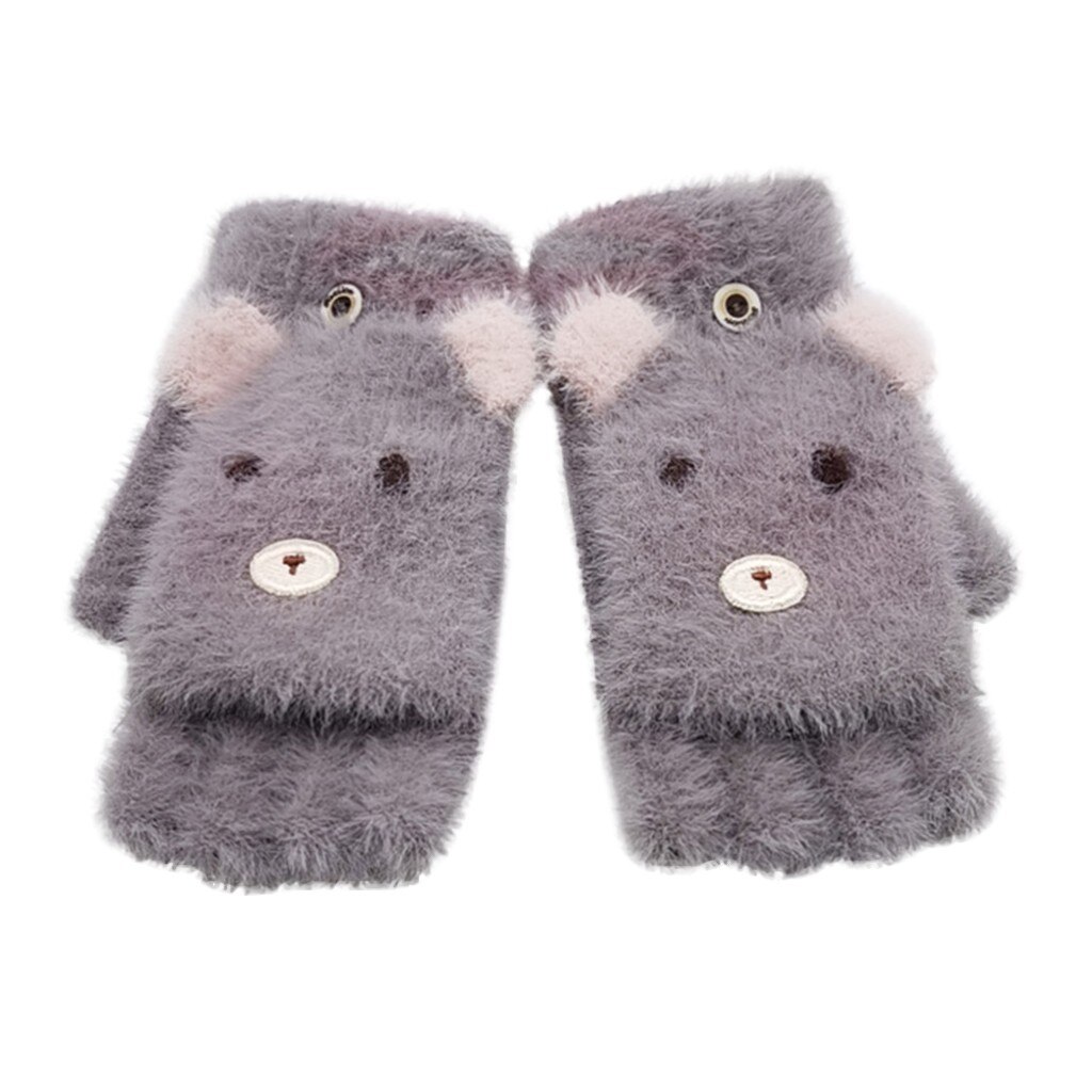 Women Winter Student Adult Christmas Deer Convertible Flip Top Fingerless Gloves Five-pointed Warm Mittens Gloves Fingerless: Dark Grey