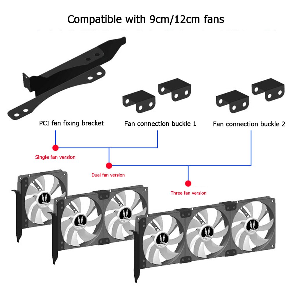 Soporte de ventilador para tarjeta gráfica de escritorio, montaje de ventilador de 90mm y 120mm, ranura PCI, , 1 Juego