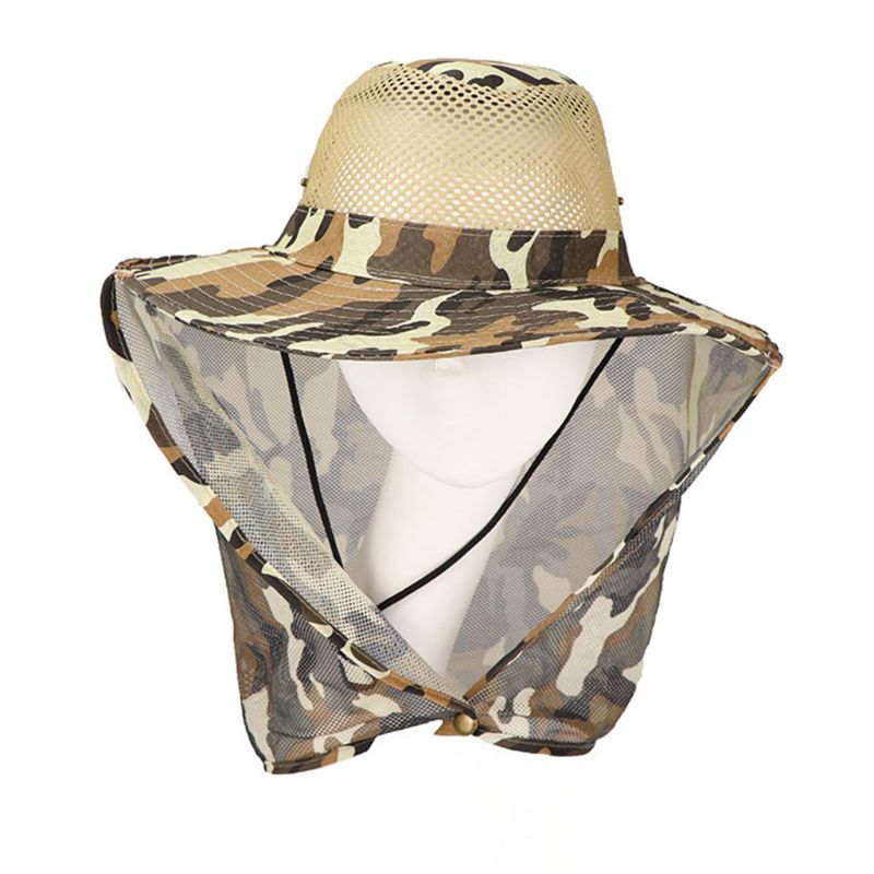 Men Women Summer Camouflage Floppy Bucket Hat with Mesh Neck Flap Protector Outdoor Hiking Fishing Wide Brim Boonie Cap