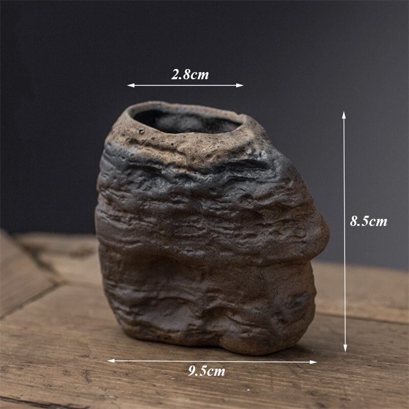Handmade Small Ceramic Flower Japanese Coarse Pottery Flower Container Tea Ceremony Retro Home Decor Office Ornaments: A