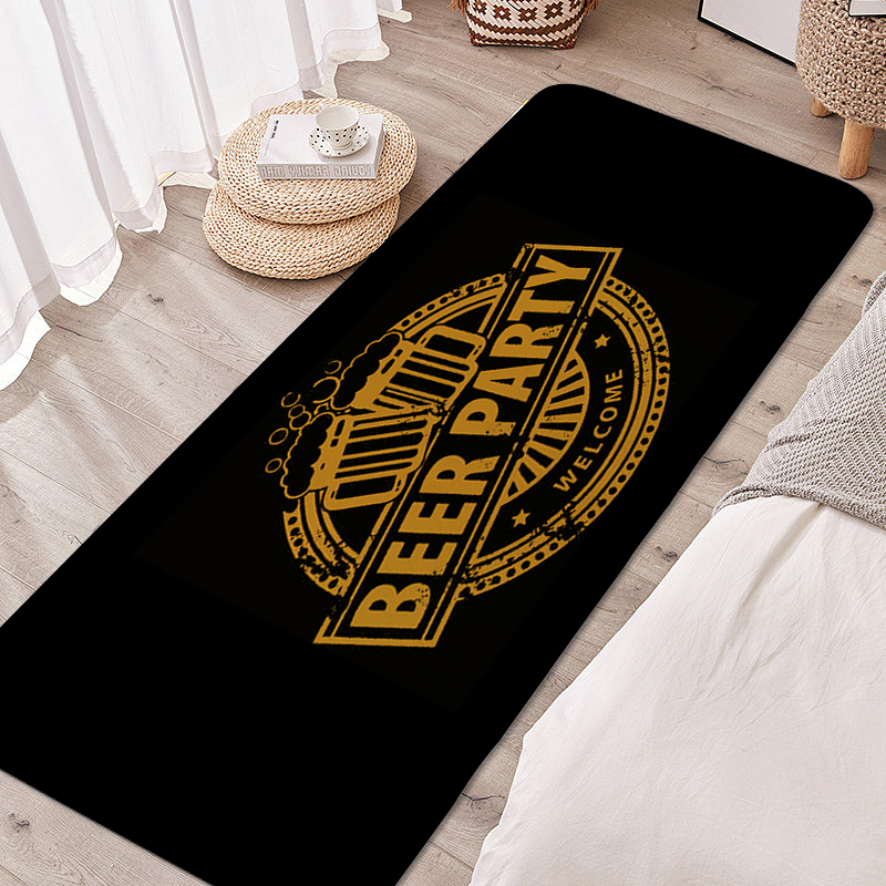 Non-slip Foot Mat Beer Room Decorating Items Carpet for Kitchen Floor Hallway Treadmill Living Room Flannel Bathmat Custom Rug: 45x70+45x140cm / black