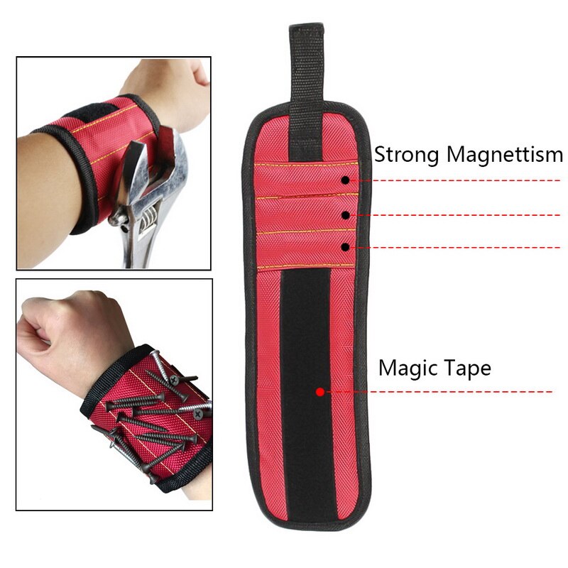 1 st magnetiskt armband handinpackning verktygspåse justerbar elektriker handledsskruvar naglar borrhållare bälte armband för hemreparation