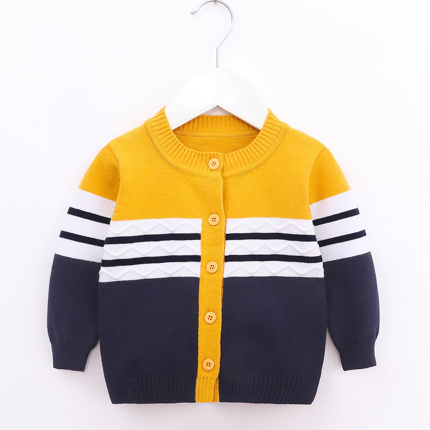 Outono inverno infantil do bebê recém-nascido meninos meninas cardigan camisola de malha tarja casaco escola crianças blusas topos roupas quentes: YELLOW / 6 m