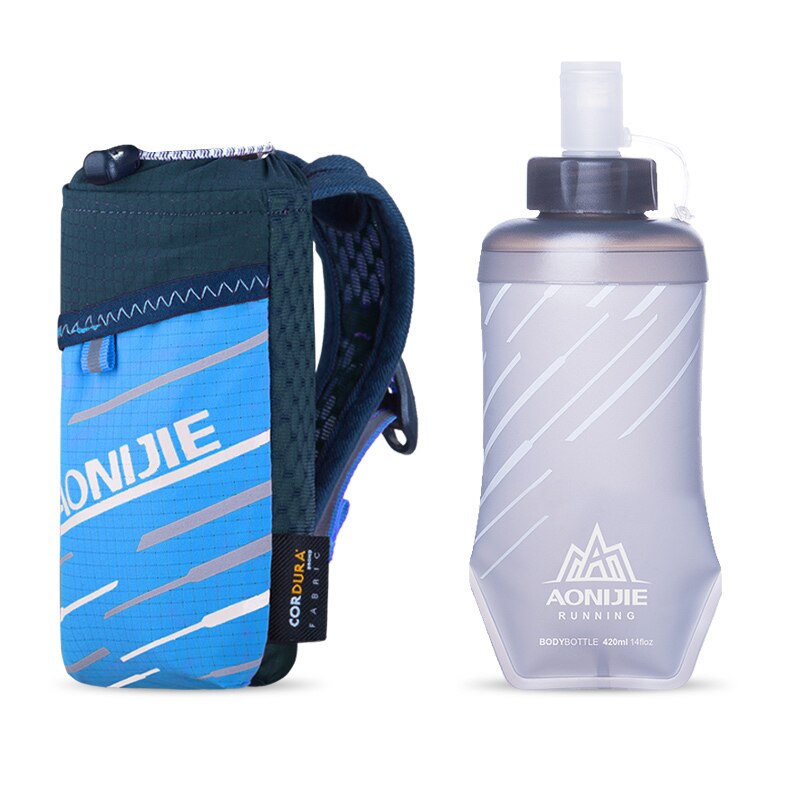 Aonijie handtas voor zachte fles ultralichte hydratatie-rugzak waterfleshouder telefoonhouder tas voor buiten kamperen wandelen: Blauwe tas met fles