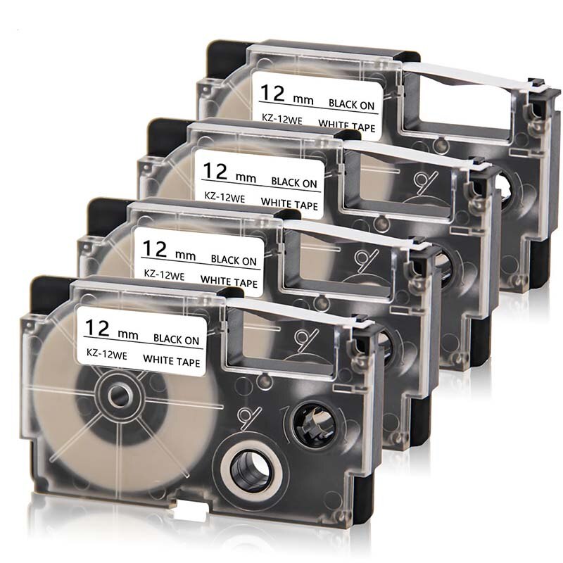 Absonic 4PCS XR-12X XR-12WE Black on Clear/White Label Tape Cartridge Compatible for Casio KL-120 KL-100 KL-820 KL-7200 Printer: 4pcs Black on White