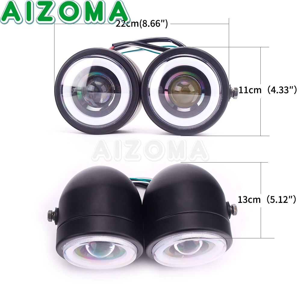 LED Double Dual Lamp Headlight Street Motorcycle Hi/Lo Beam Light W/ Bracket For Harley Touring Softail Dyna Fat Boy FXS FLST