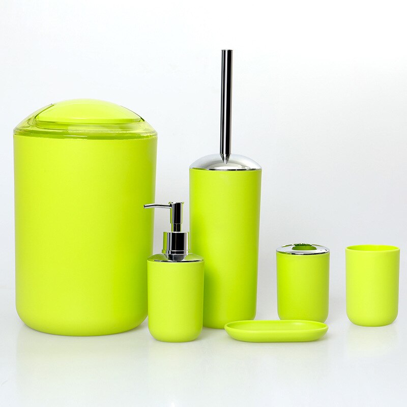 6 stk badeværelse tilbehør sæt tandbørsteholder kop sæbe dispenser fad toilet børste skraldespand plast tumbler kop vaskerum værktøj: Grøn