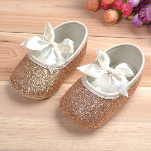 0-18M Newborn Baby Toddlers Bowknot Soft Ribbon Girl Glitter Crib Princess Paillette Shoes Anti-slip Soft Sole Prewalker